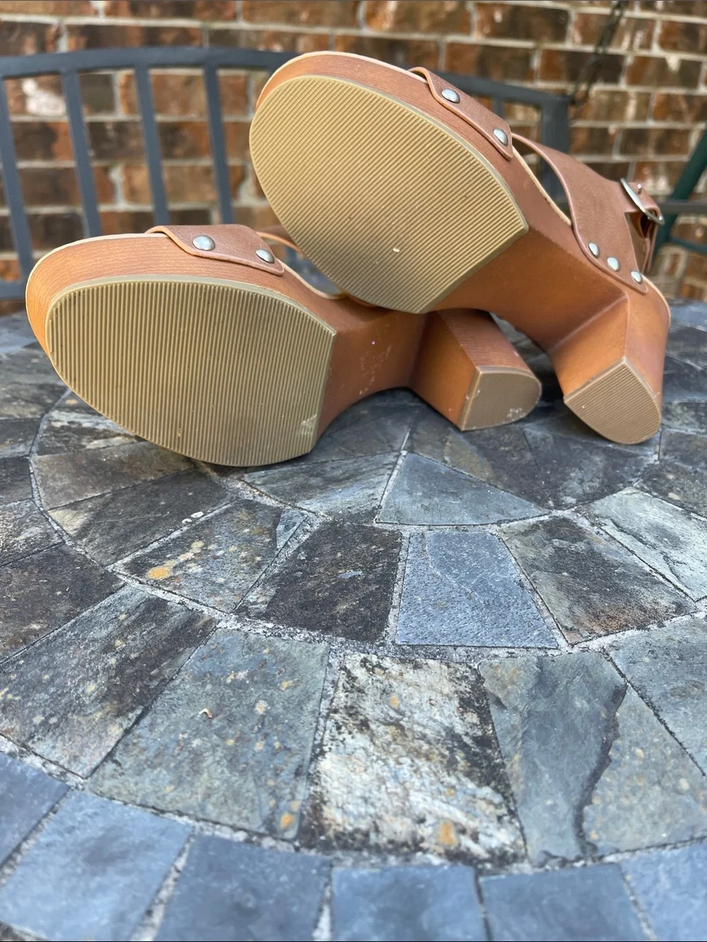 Versona Tan Brown Platform Studded Strap Sandals